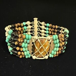 Chic Beaded Bracelet with Turquoise and Brown Accents